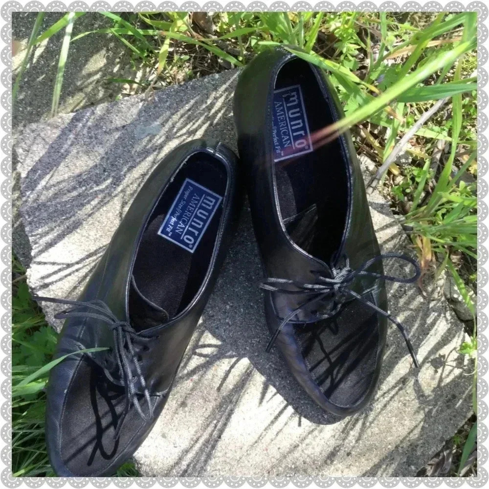 Munro | Black Leather Fur Loafers Flats Oxford Shoes